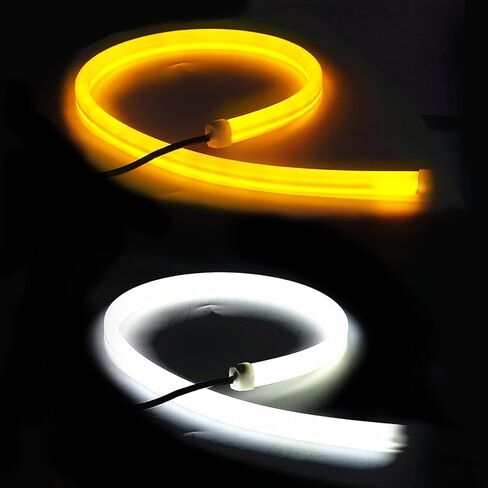 Dual Color Waterproof Flexible Adhesive Daytime Running Lights DRL Switchback Glow Light Strip Headlight Decorative Lamp for Car - White/Amber (60CM 24inch 2Pcs) in Kuwait
