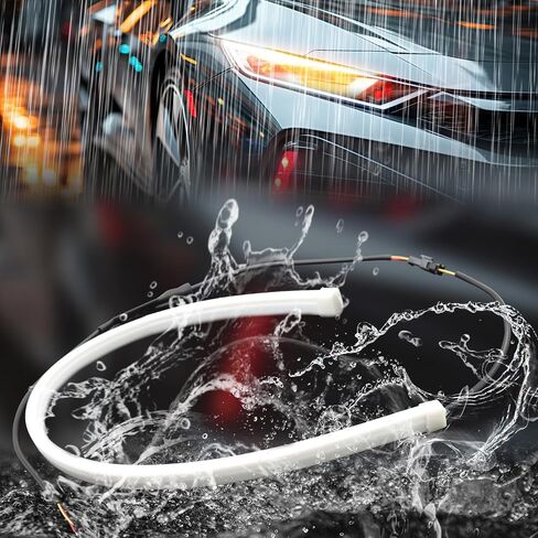 Dual Color Waterproof Flexible Adhesive Daytime Running Lights DRL Switchback Glow Light Strip Headlight Decorative Lamp for Car - White/Amber (60CM 24inch 2Pcs) in Kuwait