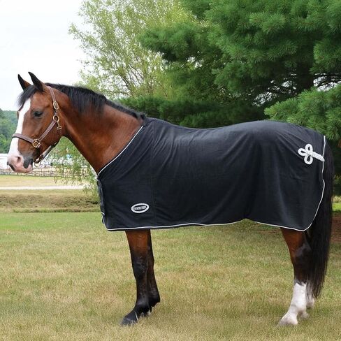 Country Pride Deluxe Micro Fleece Show Cooler, Horse Blanket, Single Buckle Front, Belly Surcingle, Silver Corded Trim, Flower Braid Hip, Show-Ready & Comfortable (Navy Blue, Medium) in Kuwait