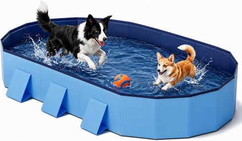 Raxurt Foldable Dog Pool, 82'' Extra Large Dog Pool for Large Dogs with Non-Slip & Reinforced Support Boards, Portable Pet Bath Tub for Outdoor Backyard Use in Kuwait