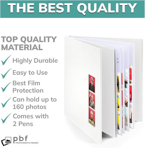 PBF (1 Pack) Photo Booth Album, Guest Book with 2x6 Clear Picture Inserts, White Cover with Plastic Sleeves & White Pages, Scrapbook Album for Photo Strips, Memory Book, Wedding, and Baby Showers in Kuwait