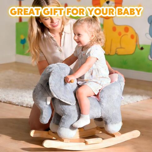 لعبة هزازة خشبية من SpecialYou Baby على شكل حصان هزاز مع مقعد على شكل فيل هزاز لركوب الخيل، لعبة حيوانات محشوة من القطيفة - مجموعة من قطعتين، ألعاب ركوب للصبيان والبنات للأطفال من عمر 10 أشهر إلى 3 سنوات، طول 63.5 سم × 10 عرض × 16 ارتفاع، رمادي in Kuwait