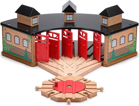 SainSmart Jr. Wooden Train Track with Grand Roundhouse - Railway Toy for Toddlers, Double-Side Tracks Compatible with All Major Brands - Wood Toy Train for Ages 3+ in Kuwait