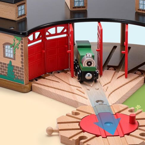 SainSmart Jr. Wooden Train Track with Grand Roundhouse - Railway Toy for Toddlers, Double-Side Tracks Compatible with All Major Brands - Wood Toy Train for Ages 3+ in Kuwait