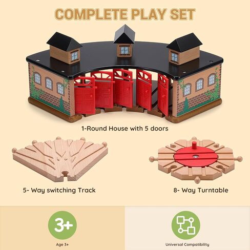 SainSmart Jr. Wooden Train Track with Grand Roundhouse - Railway Toy for Toddlers, Double-Side Tracks Compatible with All Major Brands - Wood Toy Train for Ages 3+ in Kuwait