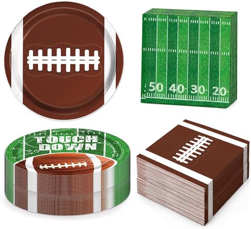 QIYANPAX 48 PCS Football Plates and Napkins Set, Football Party Decorations, 24 Football Paper Plates in 2 Designs and 24 Football Napkins for Game Day Touchdown Football Birthday Party Supplies in Kuwait
