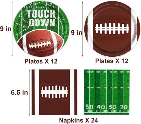 QIYANPAX 48 PCS Football Plates and Napkins Set, Football Party Decorations, 24 Football Paper Plates in 2 Designs and 24 Football Napkins for Game Day Touchdown Football Birthday Party Supplies in Kuwait