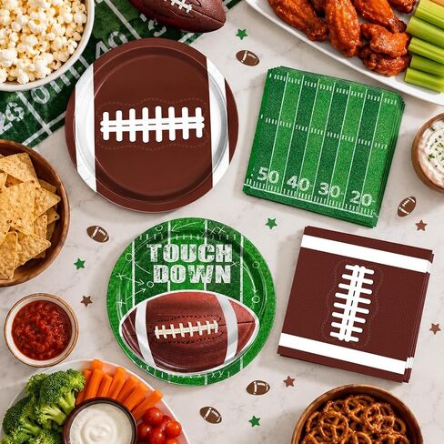 QIYANPAX 48 PCS Football Plates and Napkins Set, Football Party Decorations, 24 Football Paper Plates in 2 Designs and 24 Football Napkins for Game Day Touchdown Football Birthday Party Supplies in Kuwait