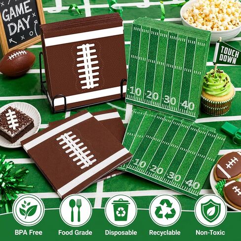 QIYANPAX 48 PCS Football Plates and Napkins Set, Football Party Decorations, 24 Football Paper Plates in 2 Designs and 24 Football Napkins for Game Day Touchdown Football Birthday Party Supplies in Kuwait