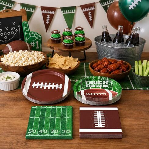 QIYANPAX 48 PCS Football Plates and Napkins Set, Football Party Decorations, 24 Football Paper Plates in 2 Designs and 24 Football Napkins for Game Day Touchdown Football Birthday Party Supplies in Kuwait