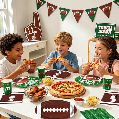 QIYANPAX 48 PCS Football Plates and Napkins Set, Football Party Decorations, 24 Football Paper Plates in 2 Designs and 24 Football Napkins for Game Day Touchdown Football Birthday Party Supplies in Kuwait