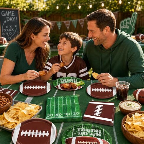 QIYANPAX 48 PCS Football Plates and Napkins Set, Football Party Decorations, 24 Football Paper Plates in 2 Designs and 24 Football Napkins for Game Day Touchdown Football Birthday Party Supplies in Kuwait