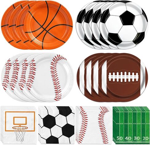 LINHAXM 80 PCS Sport Plates and Napkins Set, Sports Birthday Party Decorations with Basketball Plates, Soccer Plates, Baseball Plates, Football Plates and Napkins for Sports Themed Party Decorations in Kuwait