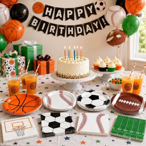 LINHAXM 80 PCS Sport Plates and Napkins Set, Sports Birthday Party Decorations with Basketball Plates, Soccer Plates, Baseball Plates, Football Plates and Napkins for Sports Themed Party Decorations in Kuwait