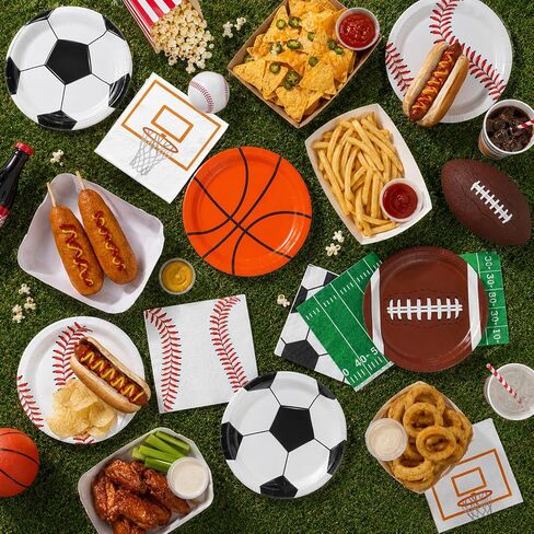 LINHAXM 80 PCS Sport Plates and Napkins Set, Sports Birthday Party Decorations with Basketball Plates, Soccer Plates, Baseball Plates, Football Plates and Napkins for Sports Themed Party Decorations in Kuwait