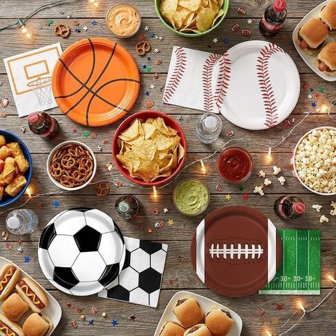 LINHAXM 80 PCS Sport Plates and Napkins Set, Sports Birthday Party Decorations with Basketball Plates, Soccer Plates, Baseball Plates, Football Plates and Napkins for Sports Themed Party Decorations in Kuwait