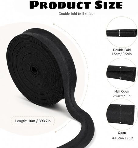 Bias Tape Double Fold, 3/5 Inch 11 Yards Black Seam Binding Tape for Sewing in Kuwait