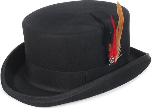 GEMVIE Men 100% Wool Top Hat Mad Hatter Satin Lined Black Low Top Hats for Party in Kuwait