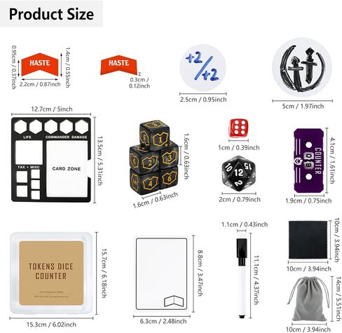 SIXPOINTS 300 Pieces MTG Dice Counters Set with MTG Dry Erase Blank Cards Reusable Proxy Tokens Keyword Life Plus 1 Counter Compatible with Magic The Gathering, TCG, Card Games Accessories in Kuwait
