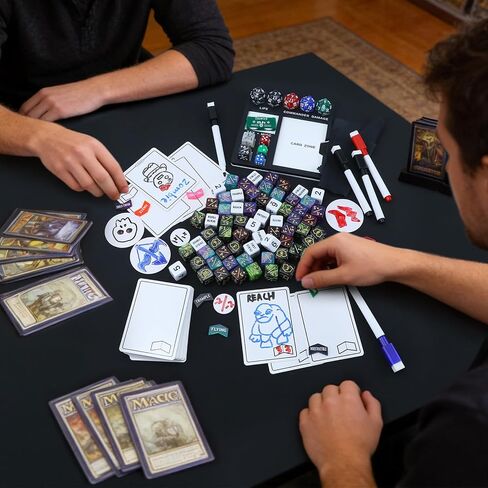 SIXPOINTS 300 Pieces MTG Dice Counters Set with MTG Dry Erase Blank Cards Reusable Proxy Tokens Keyword Life Plus 1 Counter Compatible with Magic The Gathering, TCG, Card Games Accessories in Kuwait