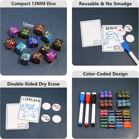 101 Pieces MTG Abilities Keyword Tokens 12mm Dice Counters Set for Magic The Gatering, Dry Erase Token MTG Accessories Board Game Pieces, MTG Life Counter Buff Tokens for TCG CCG Magic Card Games in Kuwait