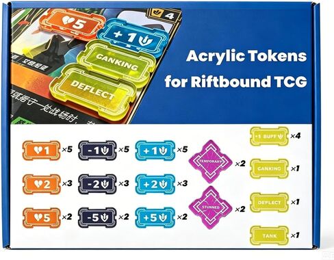 Riftbound TCG Compatible 40Pcs Acrylic Game Tokens | Might Modifier Buff Status Keyword Markers Stun Assault Shield Deflect Counters Single-Sided Transparent Game Tracking Markers Set in Saudi Arabia