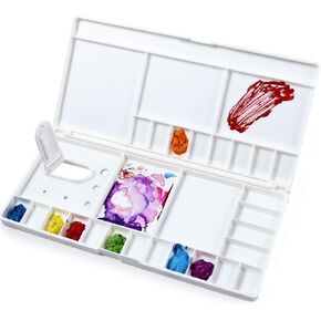 Junreox Large Watercolor Paint Palette with Lid, 24 Wells, Thumbhole in Kuwait