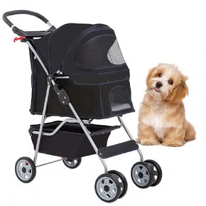 BestOffice Pet Stroller for Small Medium Dogs & Cats, 3-Wheel Foldable Dog Stroller with Cup Holder, Lightweight Travel Carrier, Waterproof Design for Outdoor Walks, Black in Kuwait