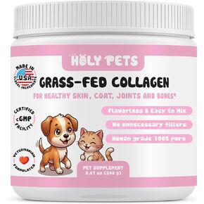 Grass-Fed Collagen for Dogs & Cats - Pure Collagen Peptides Powder for Healthy Skin, Coat, Hip and Joint Support - Human Grade, Flavorless & Easy to Mix - Up to 120 Servings (4.23 oz) in Kuwait