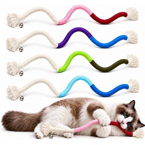 4-Pack Interactive Cat Chew Rope Toys, Teaser Sticks with Jingle Bells in Kuwait