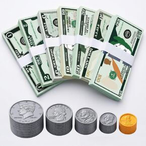 600 Pcs Fake Money for Kids - Realistic Play Money Bills & Plastic Coins - Math Manipulatives & Classroom Currency Set for Grocery Store, Bank, & Board Games - Educational Counting Toy, Ages 3+ in Kuwait