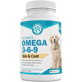 Wanderfound Pets Omega 3-6-9 for Dogs - Skin & Coat Support with EPA & DHA Fish Oil, Smoked Salmon & Liver Flavor, 120 Chewable Tablets in Kuwait