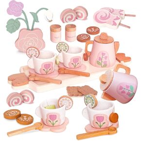 Wooden Tea Sets for Toddlers 3-5,Girl Princess Party Toy(Pink) in Saudi Arabia