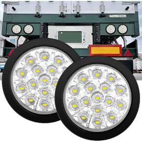 Ygmylandbb 4 Inches Round Trailer Lights, LED Truck Tail Lights 16 LEDs Stop Brake Reverse Backup Running Light with Rubber Grommet, Red White LED Lamps Compatible with Jeep Trucks RV, 12-24V, 2Pcs in Saudi Arabia