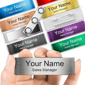 Premium Metal Name Tags | Peronalized Magnetic Name Badge with Pin or Adhesive Backing in Kuwait