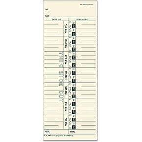 بطاقات الوقت من TOPS ، الأسبوع، عيد واحد، أيام مرقمة، 3-1/2" x 9", مانيلا ، طباعة خضراء، عدد 500 (1256) in Kuwait