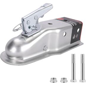 Straight Tongue (Zinc) Trailer Coupler with Hardware, Easy Remove Sticker and Instruction fit for 2" Channel, 2" Hitch Ball, 3,500 lbs, Silver in Saudi Arabia
