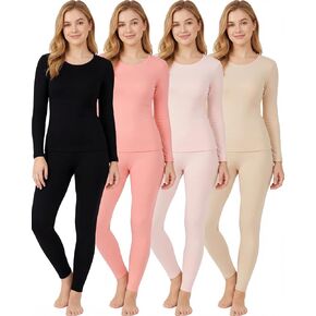 4 Pieces Fleece Lined Thermal Underwear Set for Women Long Johns Base Layer Winter Cold Weather Soft Warm Top Bottom in Kuwait