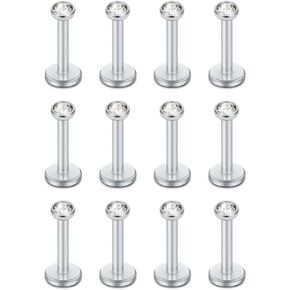 SCERRING 12-16PCS 16G 2mm CZ Opal Internally Threaded Labret Monroe Lip Ring Tragus Nail Helix Earring Stud Piercing Jewelry Bar Length 6-10mm in Saudi Arabia