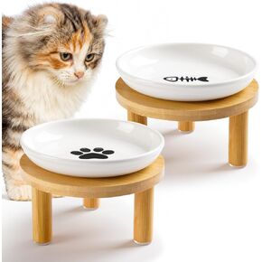 Elevated Ceramic Cat Bowls, Nonslip Raised Cat Food Dishes or Plates in Kuwait