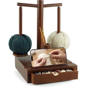 Yarn Holder for Crocheting with Storage Drawer & 2 Rotating Spindles in Kuwait