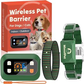 MIMOFPET Wireless Pet Barrier for Cats Dogs - Outdoor Indoor Barrier Waterproof with Adjustable Safe Static Intensity,Adjustable Range up to 8.2 ft, Rechargeable Color Display Barrier System-Green in Kuwait