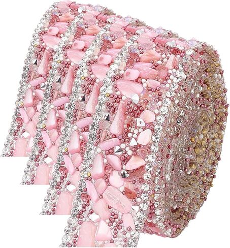 PH PandaHall 1 Yard 0.7 Inch Crystal Rhinestone Trim Hot Fix Ribbon Gem Stone Beaded Iron On Applique Embellishment with Curb Chains Edging for DIY Wedding Bridal Dress Shoes Phone Decor, Blue in Kuwait