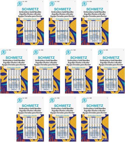 50 Schmetz Gold Embroidery Sewing Machine Needles - Size 90/14 - Box of 10 Cards in Kuwait