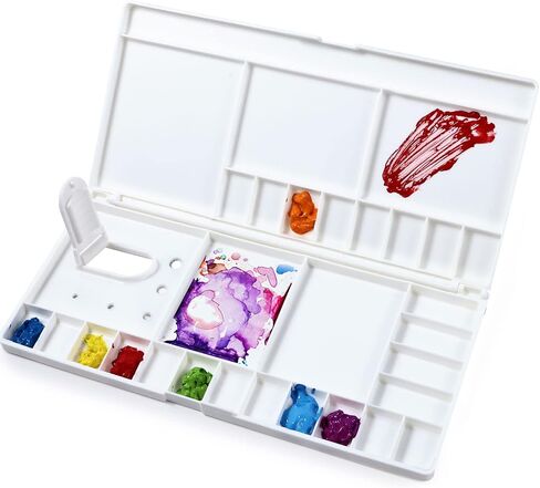 Junreox Large Watercolor Paint Palette with Lid, 24 Wells, Thumbhole in Kuwait