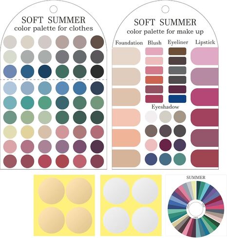 Ultimate 12 Season Personal Color Palette Cards Set,2 Pack Portable Color Template Guide for Clothes & Makeup with Bonus Color Analysis Guide&Bead Ball Chains(Soft Summer) in Kuwait