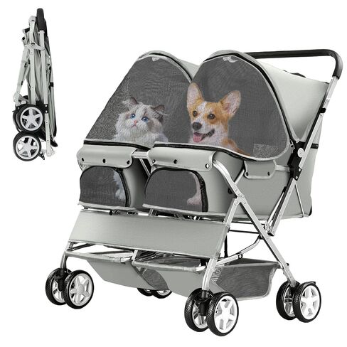 Double Pet Stroller for 2 Dogs & Cats, Side-by-Side, Gray in Saudi Arabia