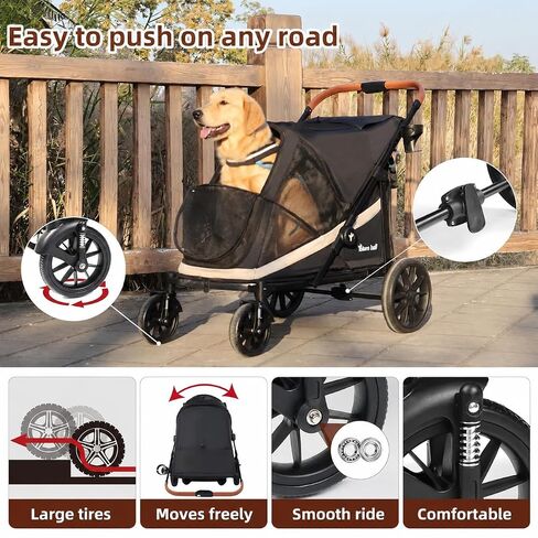 Dog Stroller for Large Dogs One-Click Folding 4 Wheel Foldable Dog Stroller for 2 Dogs with Storage Pocket Suitable for Pets Up to 80LBS (Black, Large) in Saudi Arabia