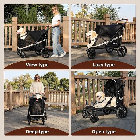 Dog Stroller for Large Dogs One-Click Folding 4 Wheel Foldable Dog Stroller for 2 Dogs with Storage Pocket Suitable for Pets Up to 80LBS (Black, Large) in Saudi Arabia