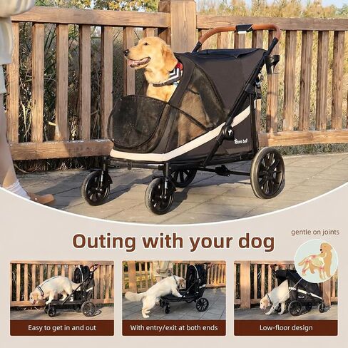 Dog Stroller for Large Dogs One-Click Folding 4 Wheel Foldable Dog Stroller for 2 Dogs with Storage Pocket Suitable for Pets Up to 80LBS (Black, Large) in Saudi Arabia